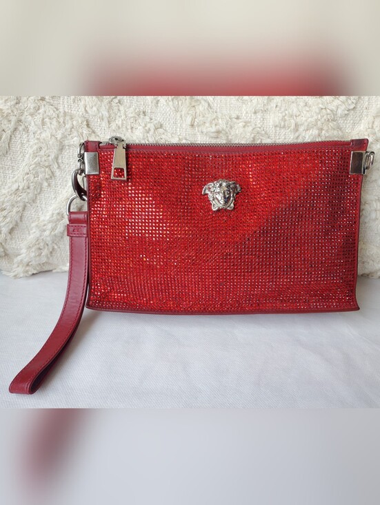 Versace Handbags - Versace Red Crystal-Embellished Wristlet Clutch